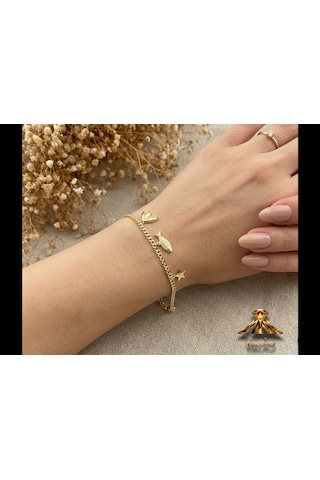 Balık Kalp Yıldız Model Gold Renk Bileklik Altın