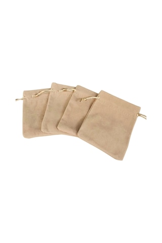 Süet & Kadife Duble Kese Krem 10 Adet 9x12 Cm Takı, Altın Kesesi İpli & Büzgülü