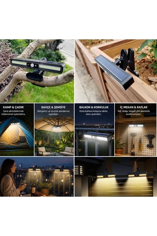 Buffer 2 Adet 36 Led Mandallı Solar Lamba, Güneş Enerjili, Hareket Sensörlü, 3 Modlu, Kıskaçlı Kablosuz Dış 11