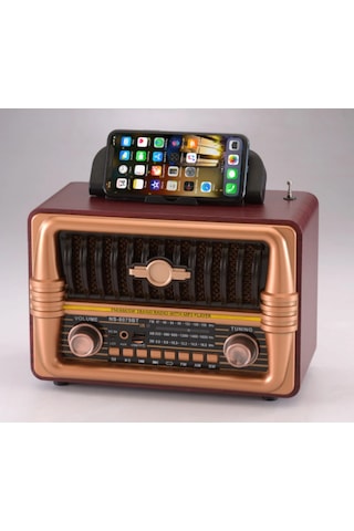 Ns-8079 Büyük Boy Telefon Tutma Aparatlı Retro Ahşap Tasarım Bluetooth Hoparlörlü Radyo Fm/am-437