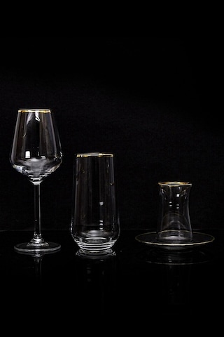 Extra Decostyle Gold 61 Parça 12 Kişilik Cam Bardak Seti Altın