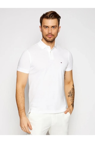 Tommy Hilfiger Polo Yaka Pike Erkek T-shirt Beyaz
