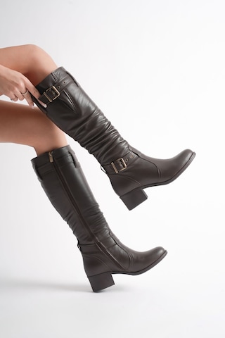 Analin Shoes Kadın Hakiki Deri Körüklü Ayarlanabilir Tokalı Çizme Kahve