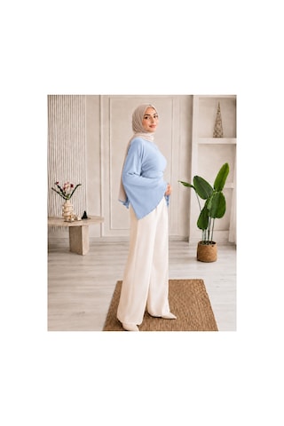 Unika Boutique Kadın Geniş Kol Belden Oturtmalı Bluz mavi
