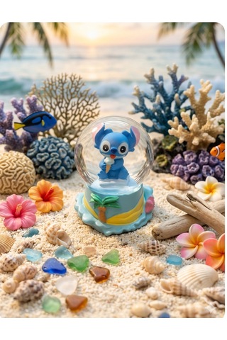 9cm-6cm Dondurmalı Figürlü Işıklı Stitch Kar Küre 9x6