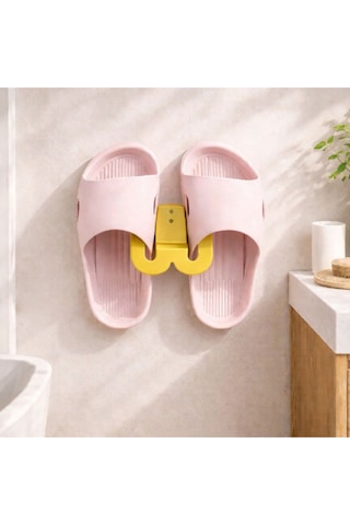 Terlik Askılığı Duvara Yapışan Banyo Terlik Tutucu Delmeden Montaj Çok Renkli Sarı