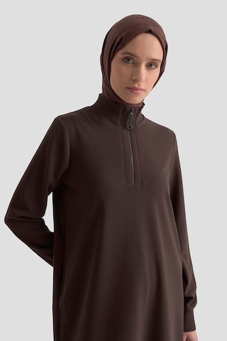 Armine Trend Kolları Ve Yakası Ribanalı Yarım Fermuarlı Crep Tunik Açık Kahve 25kt456 Açık Kahve