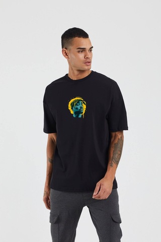Thewert Unisex 2pac Baskılı Siyah Oversize Tshirt
