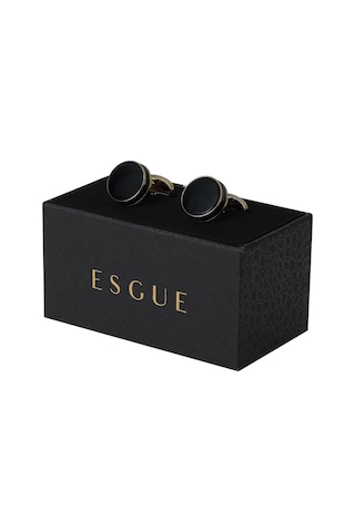 Esgue Siyah Gold Renk Yuvarlak Form Mineli Luxery Kol Düğmesi