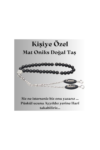 Tesbih Sakarya - Canım Babam - Yazılı Mat Oniks Doğal Taş Tesbih