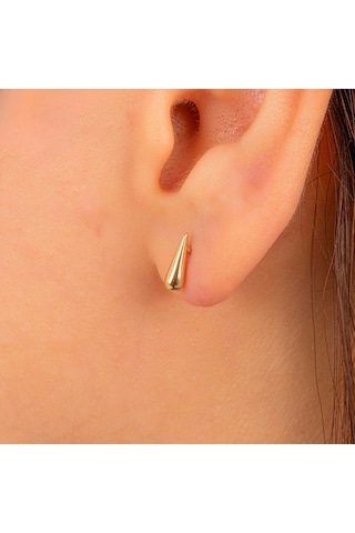 Altın Küpe - 14 Ayar Altın Minimal Su Damlası Küpe Sarı