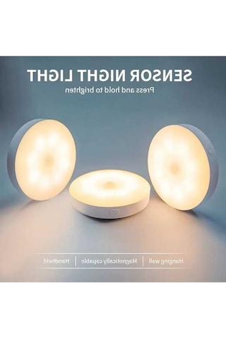 Fastbuy 3 Adet Takım Sıcak Beyaz Ayarlanabilir Parlaklık Led Hareket Sensörlü Gece Işıkları, Usb Şarj Edilebilir Pil Mutfak T Sıcak Beyaz