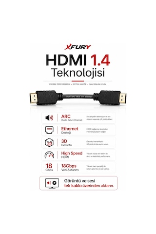 Fury 1.5 Metre Hdmı Kablo 4k Ultra Hd Hdmı 1.4 18gbps Ethernet Arc 3d Full Hd Tv Ps5 Laptop