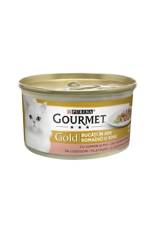 Gold Parça Etli Soslu Somonlu Ve Tavuklu Kedi Konservesi 85 Gr X 24 Adet
