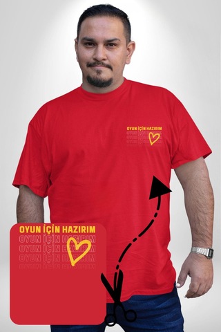 Angemiel Oyun İçin Hazırım Kalp Kırmızı Büyük Beden Kadın Basic Minimal Baskılı Tişört Kırmızı