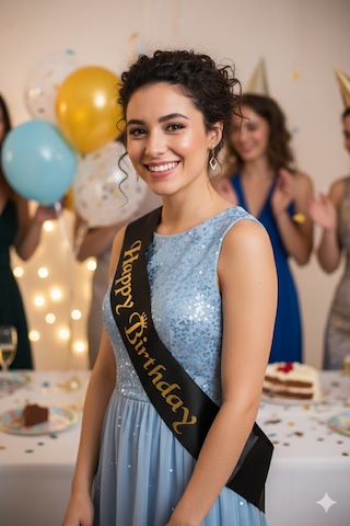 Happy Birthday Kuşak Saten Siyah Üzeri Altın Baskılı Doğum Günü Kuşağı Diğer