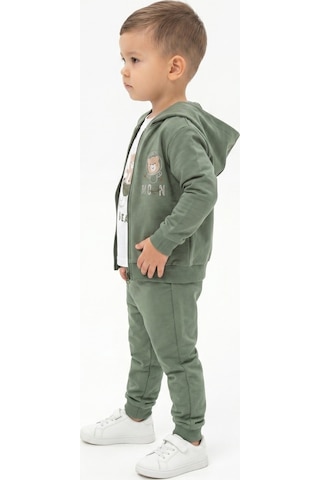 Toontoy Kids Toontoy Erkek Çocuk 3'lü Eşofman Takımı Uzun Kollu Bisiklet Yaka Nakışlı T-shirt - Kapüşonlu Fermuarlı Hırka- Beli Paçası Lastikli Eşofman Altı 25045 Yeşil