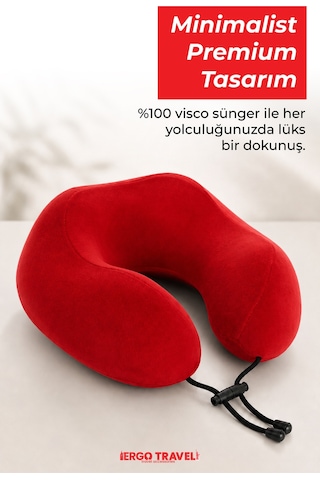 Viscofoam Comfy Ortopedik Seyahat Yastığı Visco Boyun Destekli Seyahat Yastığı - Kırmızı | Ergo Travel