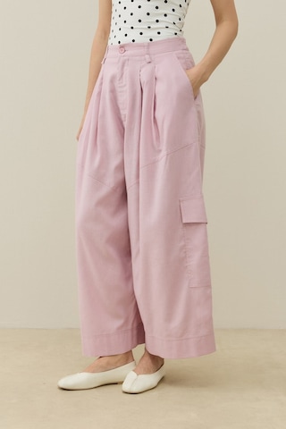 Molene Pembe Kargo Cepli Crop Keten Pantolon