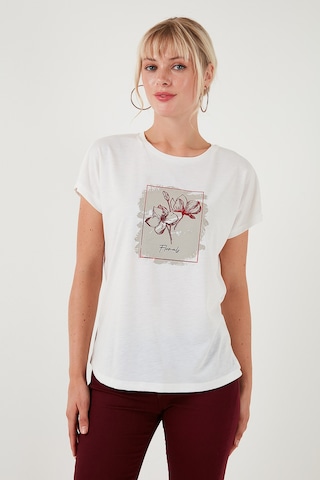 Lela Baskılı Bisiklet Yaka Regular Fit Bayan T Shirt 6671002 Ekru