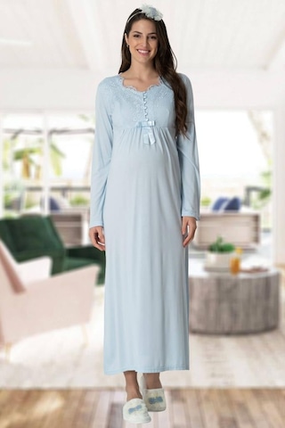 Mecit Pijama Mecit 1924 Bayan Hamile Lohusa Mavi Sabahlık Gecelik Pijama Takım