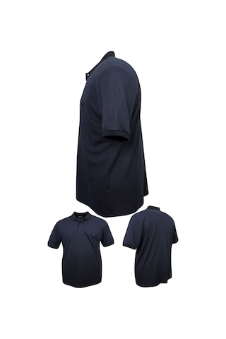 Erkek Büyük Beden 115 - 155 Kilo Arası Uygun Bedenli Likralı Pike Polo Yaka Cepli Tişört Lacivert