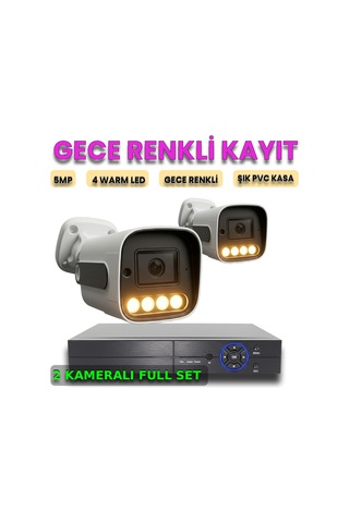 5 Megapiksel Gece Renkli Gösteren 2 Kameralı Güvenlik Kamerası Seti