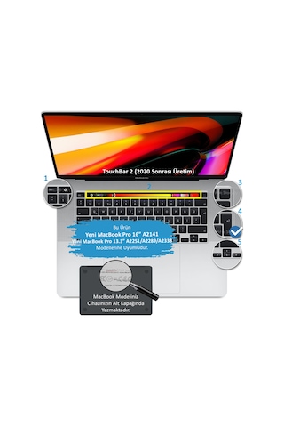 Apple Uyumlu MacBook Pro TouchBar Klavye Koruyucu 13inc 16inc Türkçe Baskılı