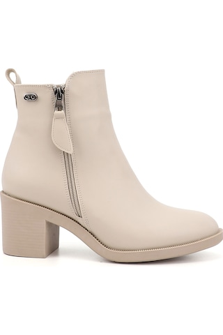 Gönderi R Bej Çift Fermuarlı Kalın Topuklu Bot Bej