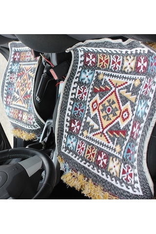 Pratik Oto Koltuk Kilim Seti 3 Parça Makine Dokuma Akrilik & Polyester Saçaklı - Gri