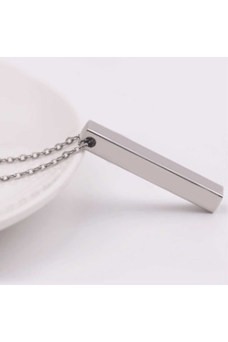 Unisex Gümüş Kaplamalı Çubuk Uzun Bar Dikdörtgen Kolye 70 Cm Gümüş