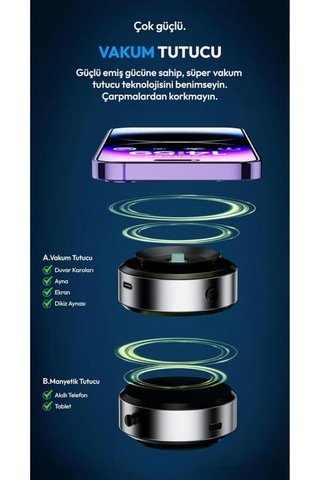 Qasul Universal Süper Manyetik Vakum Araç İçi Telefon Tutucu