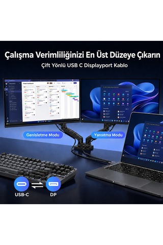 Usb-c To Displayport Çift Yönlü Kablo, 48gbps 8k 60hz 4k 240hz Hdcp Hdr, Dex Mode - 2 Metre