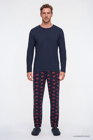Ac&Co / Altınyıldız Classics Erkek Lacı 2'li Yumuşak Dokulu %100 Pamuk Standart Fit Bisiklet Yaka Desenli Pijama Takımı