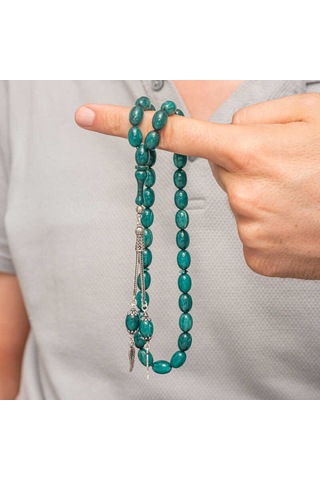 Gümüş Püsküllü Sıkma Kehribar Tesbih Sl12594 Gümüş