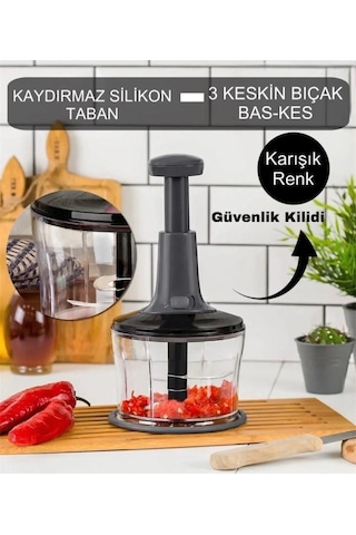 Rondom Çelik 3 Bıçaklı Pratik Basmalı El Rondosu Doğrayıcı Büyük Boy 2365 Çok Renkli