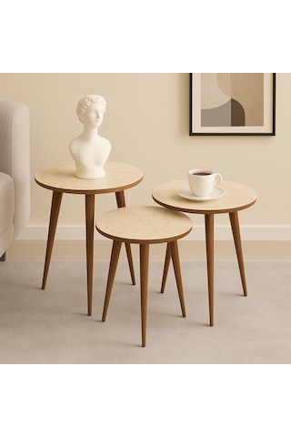 Madrid 3'lü Zigon Sehpa %100 Mdf Yuvarlak Traverten