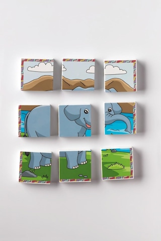 Küpss Manyetik Blok Çift Taraflı 9 Parçalı Mıknatıslı Puzzle 2 Görsel Zürafa-fil Yapboz Diğer