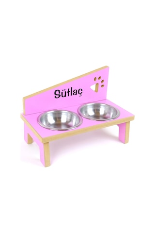 Realwood Özel İsimli Çelik Kaseli Kedi Köpek Mama Kabı Stantı 800 ML