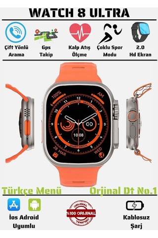 Watch 8 Ultra No.1 49mm Tam Ekran Nfc Kablosuz Şarj Akıllı   Saat(İthalatçı Garantili)