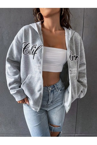 Relax&Basic 3 Iplik Şardonlu Fermuarlı Kapüşonlu Sweatshirt Gri 3 Lü Kombin Siyah