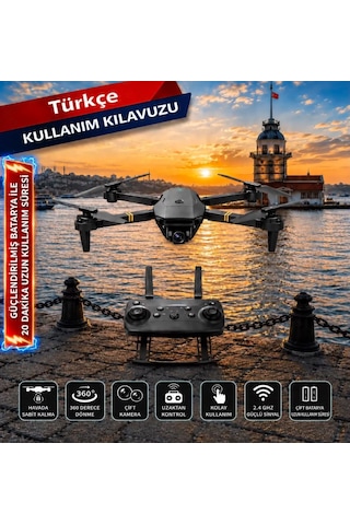 Hd Kamera Katlanabilir Gövde Türkçe Kılavuz Ve Uygulama Destekli 360 Derece Dönebilen Taşıma Çantalı Çift Bataryalı Drone