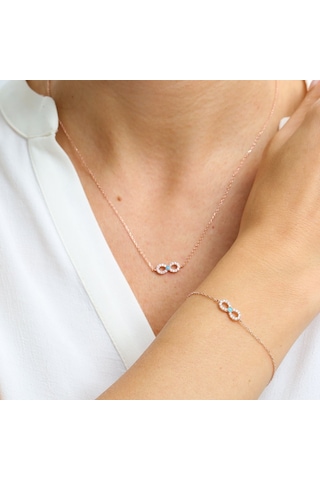 Mia Vento Firuze Detay Işıltılı Sonsuzluk Rose Renk İkili Gümüş Set