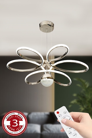 Ransom 3 Renk Toplu Kelebekli Kumandalı Papatya Led Avize Krom Ledli Krom - Gümüş