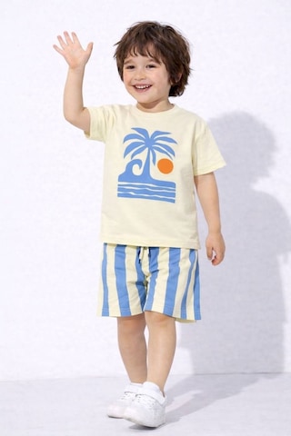 Miniko Kids Erkek Çocuk Palmiye Desenli Pamuk Şortlu Takım Mavi
