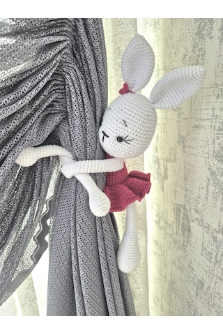Amigurumi Perde Tutucu Tavşan Pembe - Beyaz