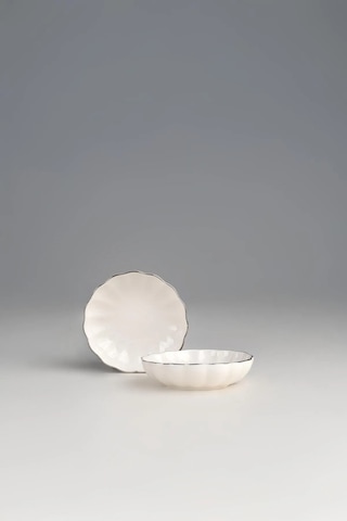 Kütahya Porselen Bone Luz Platin File 2 Parça 8cm Kase Bnlzf08kss2220 Beyaz