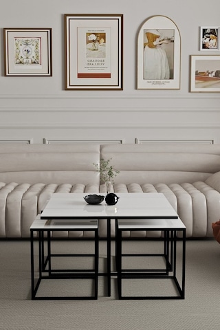 4+1 Siyah Kaplama Beyaz 10 Mm Glossmax Parlak Mdf Orta Sehpa