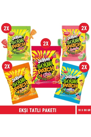 Kent Jelibon Sour Patch Tropikal Meyve Aromalı Yumuşak Şekerleme 10 x 80 G