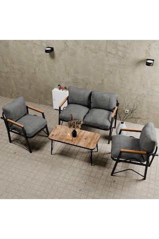 Mb Garden Furnıture Simetri Model, Balkon, Bahçe, Cafe, Metal Koltuk Takımı, Bahçe Takımı , Çay Seti, 2 1 1 Orta Sehpalı Orta Gri